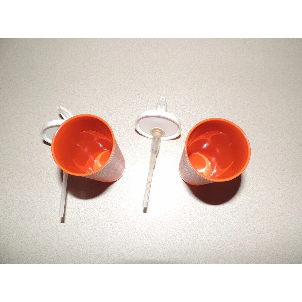 Tupperware CATSUP / Ketchup & MUSTARD Pump CONDIMENT SET orangish color vintage